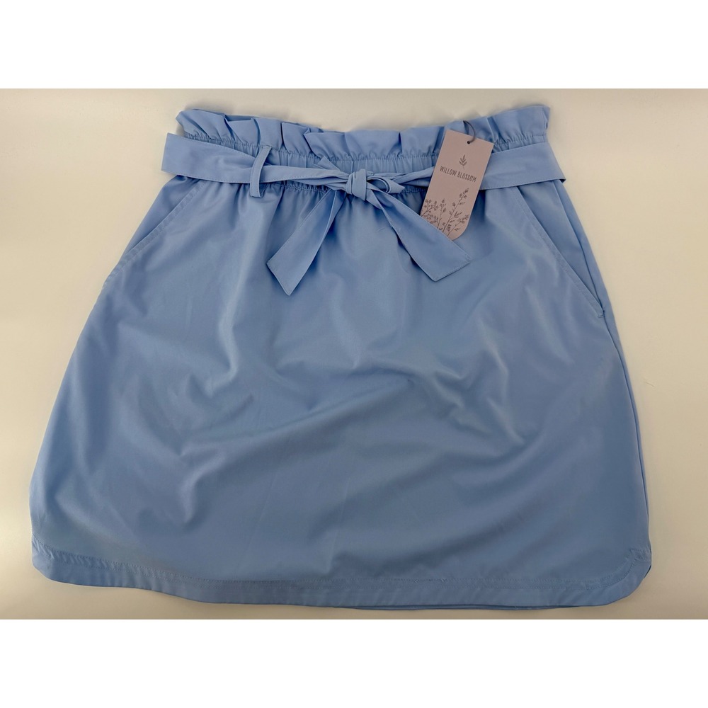 Willow Blossom Light Blue Paperbag Waist Mini Skirt with Belt Size Medium NEW